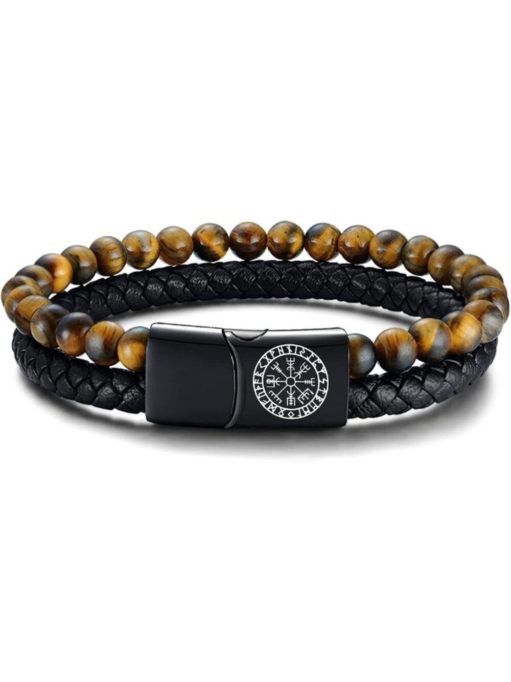 Men's Viking Leather Bracelet - Braided Cuff with Thor's Hammer, Vintage Jewelry